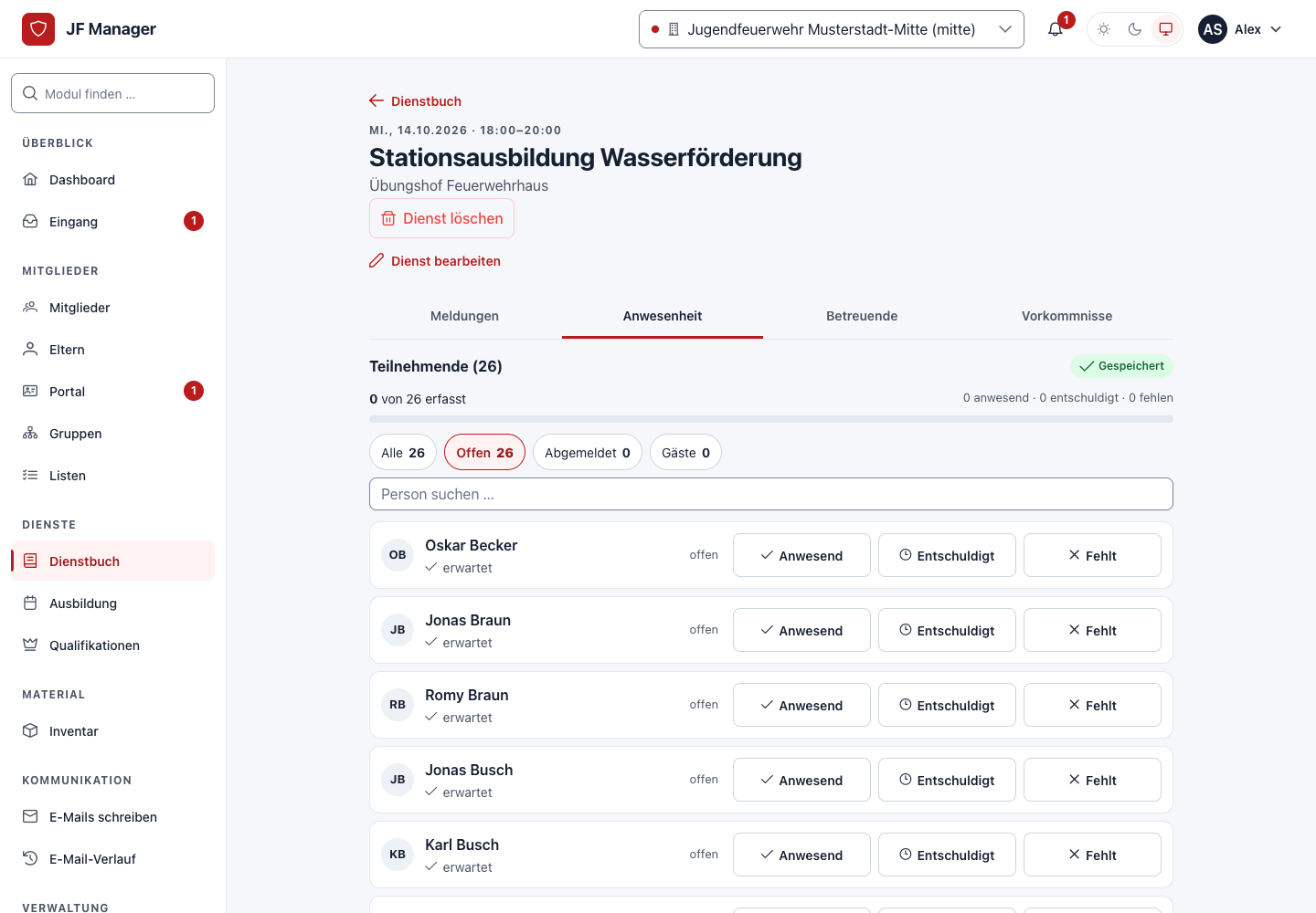 Teilnehmende und Team im Anwesenheitsbereich eines Dienstes