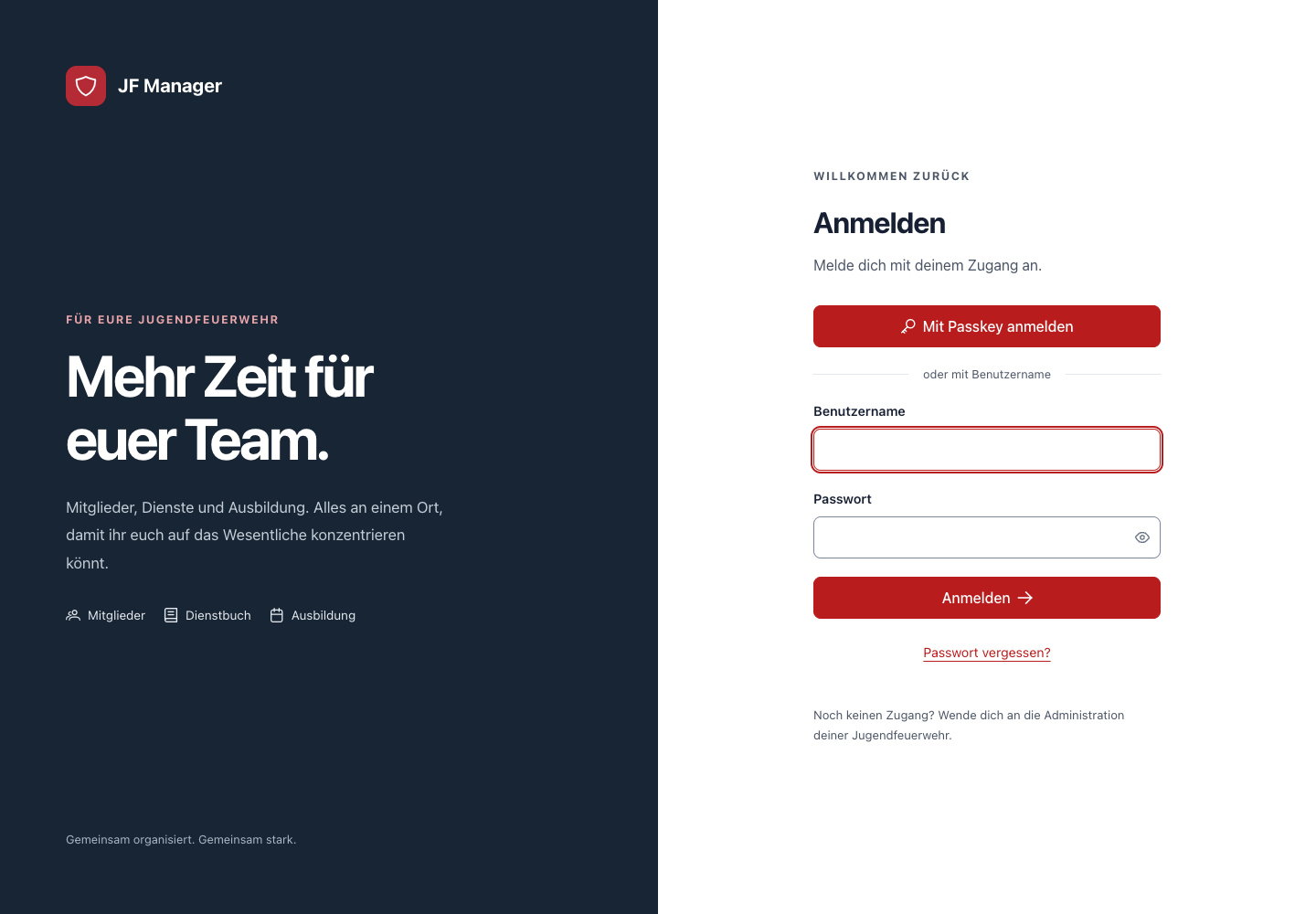 Anmeldung mit Benutzername und Passwort
