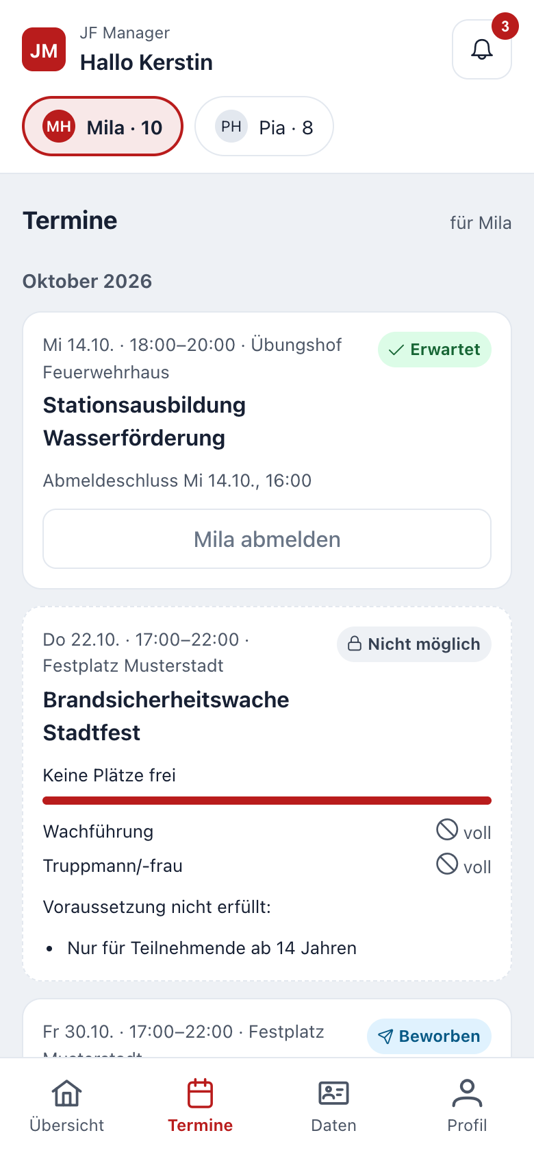 Termine im Portal