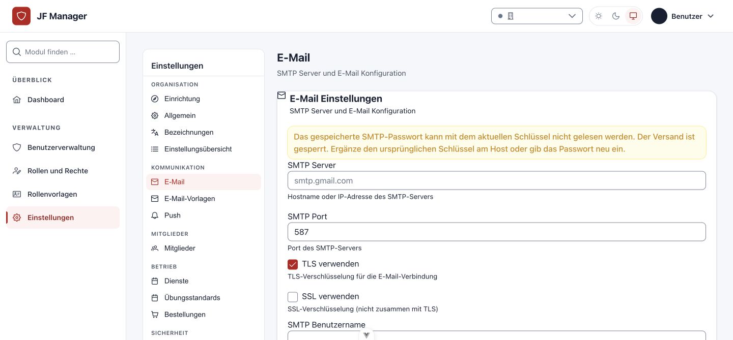 Lokale SMTP-Reparaturanzeige; ausschließlich synthetische Prüfdaten